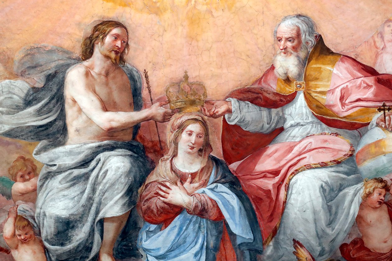 Jomfruens kroning. Frisk. Basilikaen Santissima Annunziata del Vastato. Genova. Italien. af . .