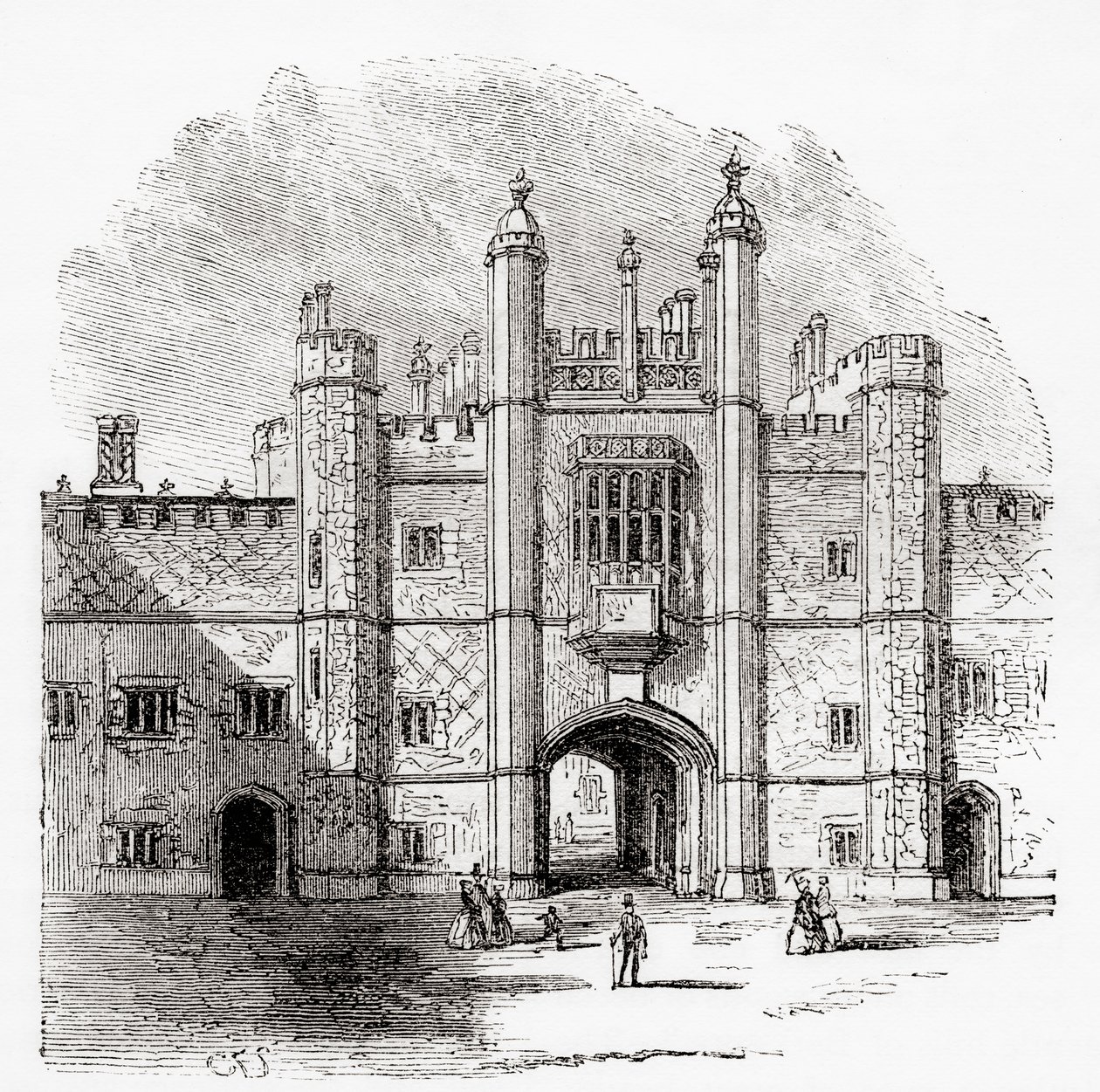 Porten til Eton College, Eton, Berkshire, England, set her i det 19. århundrede. af . .