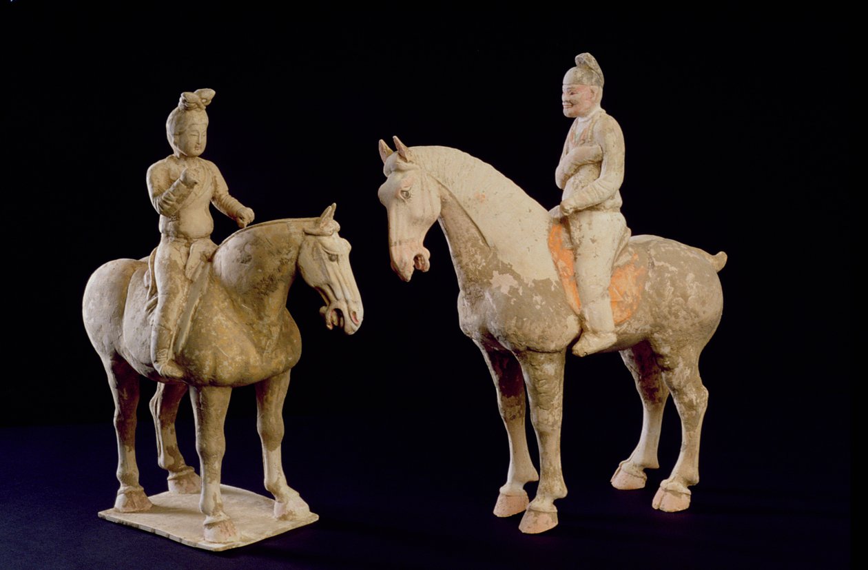 To ryttere, kinesisk, Tang-dynasti (618-906) (terracotta) af Hippolyte Lalaise Devéria