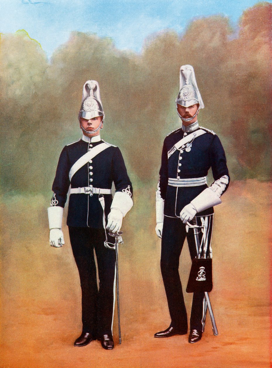 Yorkshire Dragoons, officer og menig, fra Picturesque History of Yorkshire, udgivet c.1900 af Ferdinand Georg Waldmuller