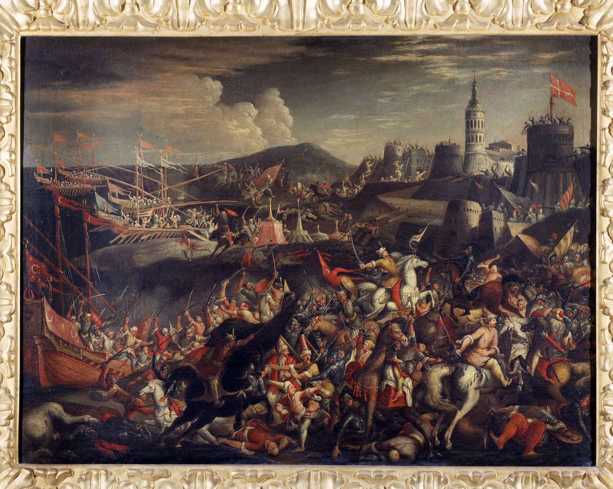 Attack of the Saracens on the Island of Malta, defended by the Knights Hospitaller in 1565dani af Italian School