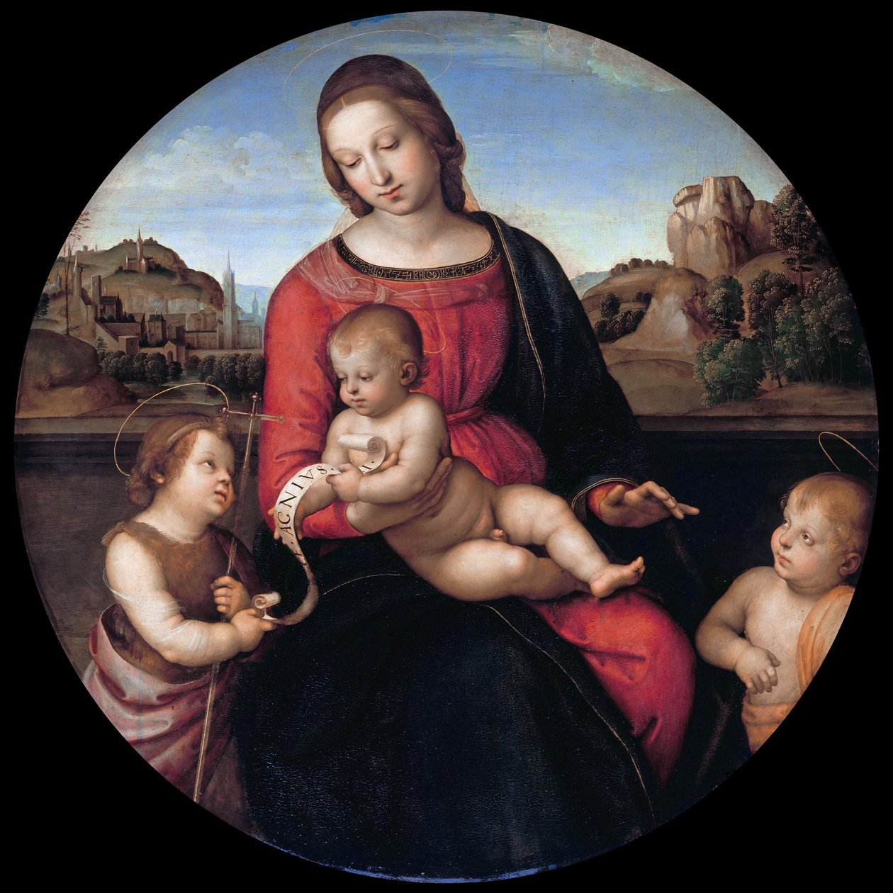 Maria med barnet, Johannes Døberen og en hellig dreng (Madonna Terrranuova) af Raphael