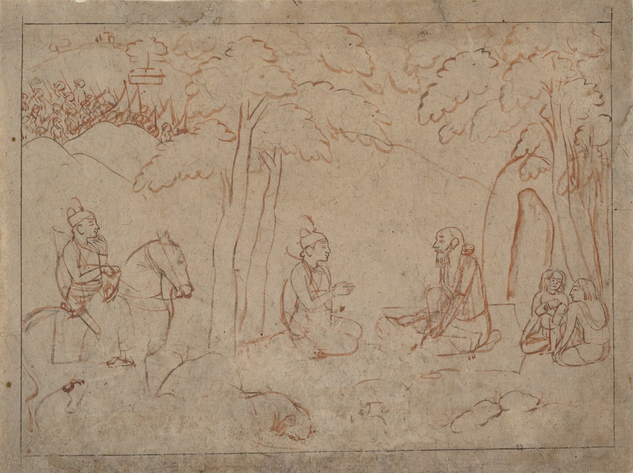 Rama og Lakshmana Besøg en askets Hermitage, ca. 1775-80. af a first generation master after Nainsukh