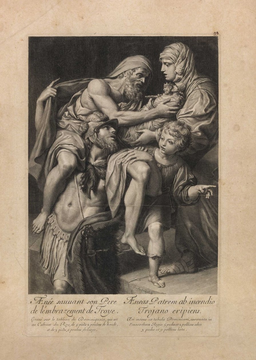 Aeneas redder sin far Anchises fra at brænde Troy Aenee sauvant son pere de lembrazement de Troye af Domenichino
