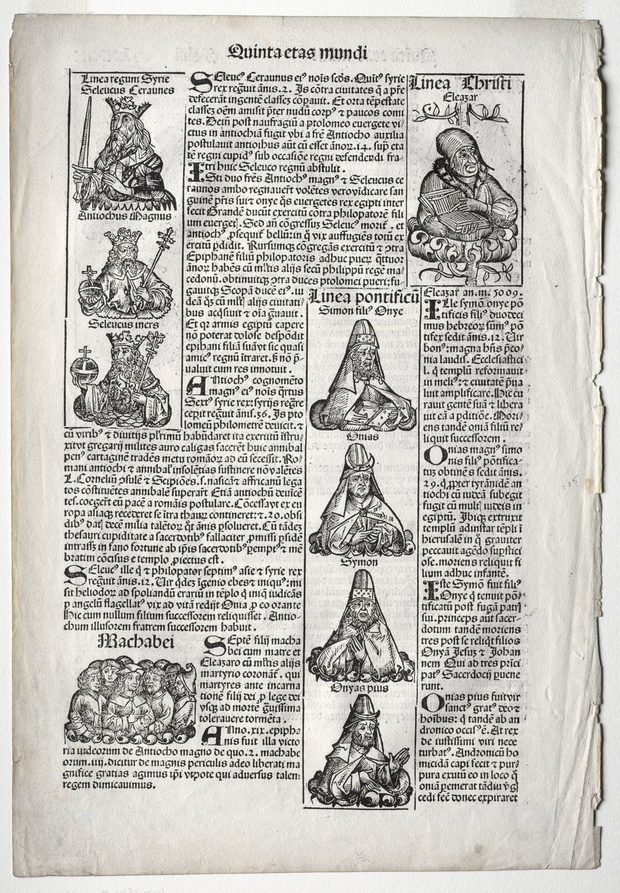 Genealogisk side; udgivet i Nürnbergkrøniken af Hartmann Schedel af after Augustin Pajou