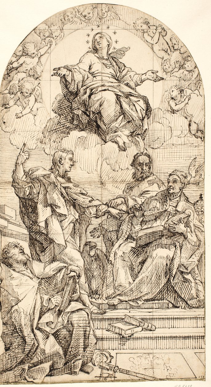 Den ubesmittede undfangelse med Johannes Evangelisten, Gregor den Store, Johannes Krysostomus og Augustin af after Carlo Maratti