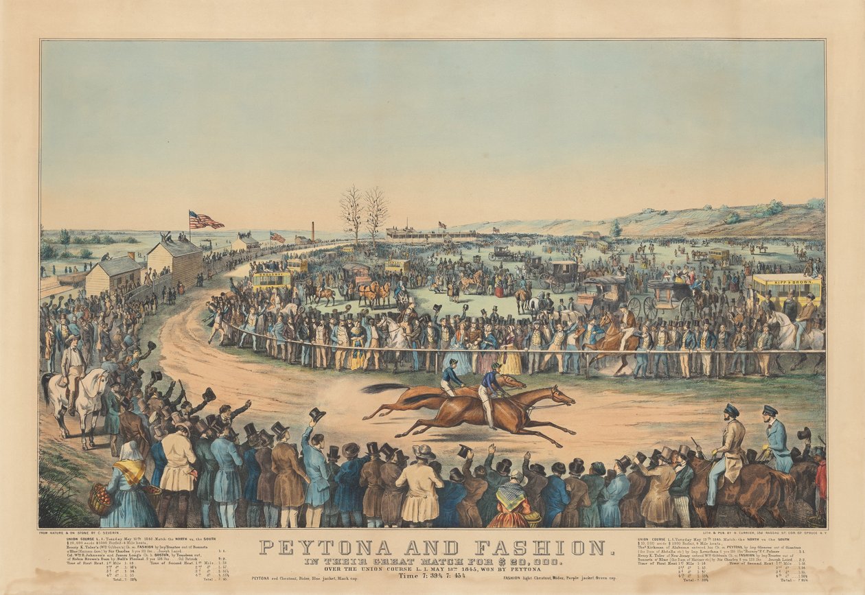 Peytona og mode: I deres store match for $20.000. I løbet af Unionskurset L.I. 13. maj. 1845, vundet af Peytona. Tid 7:39 3/4, 7:45 1/4 af after Charles Severin