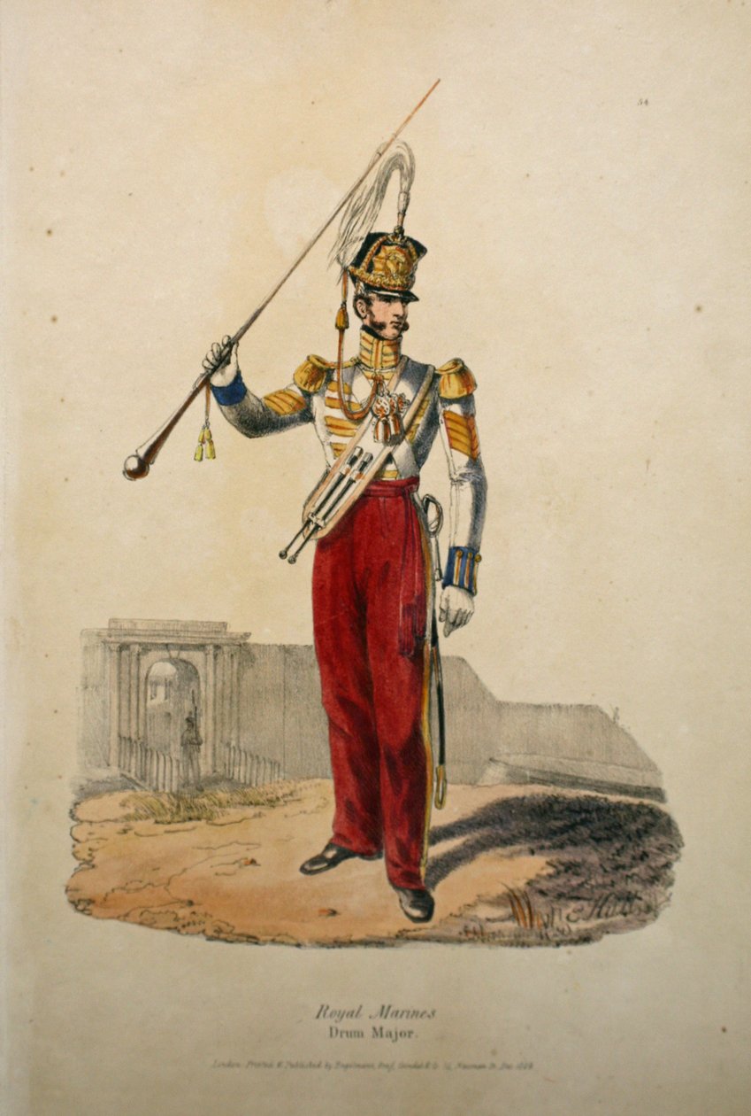 Royal Marines Drum Major, ca. 1829 (håndfarvet litho) af after Edward Hull