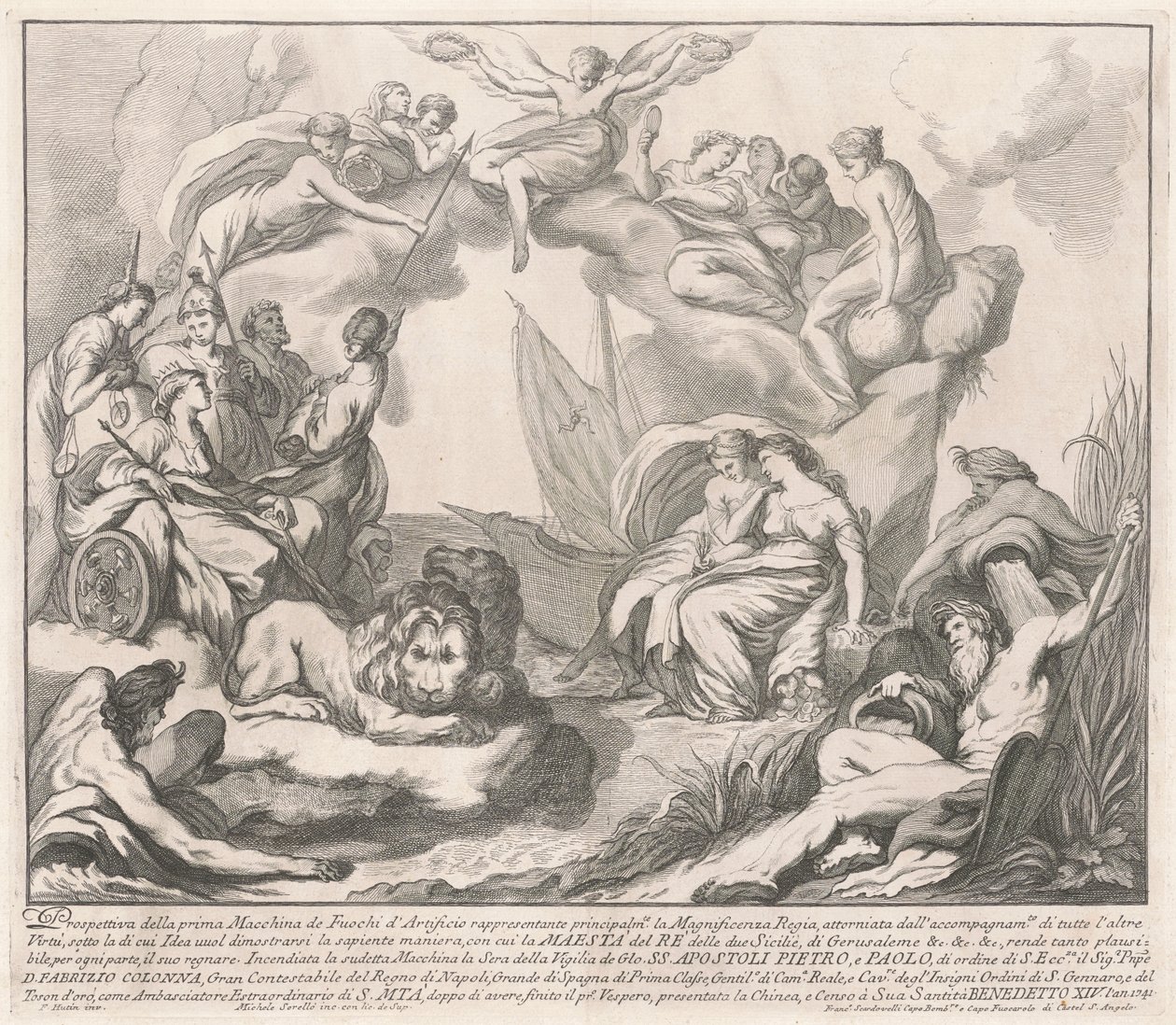 Prima Macchina for Kina af 1741: Allegory of Regal Magnificence af after François Hutin Miguel de Sorellò