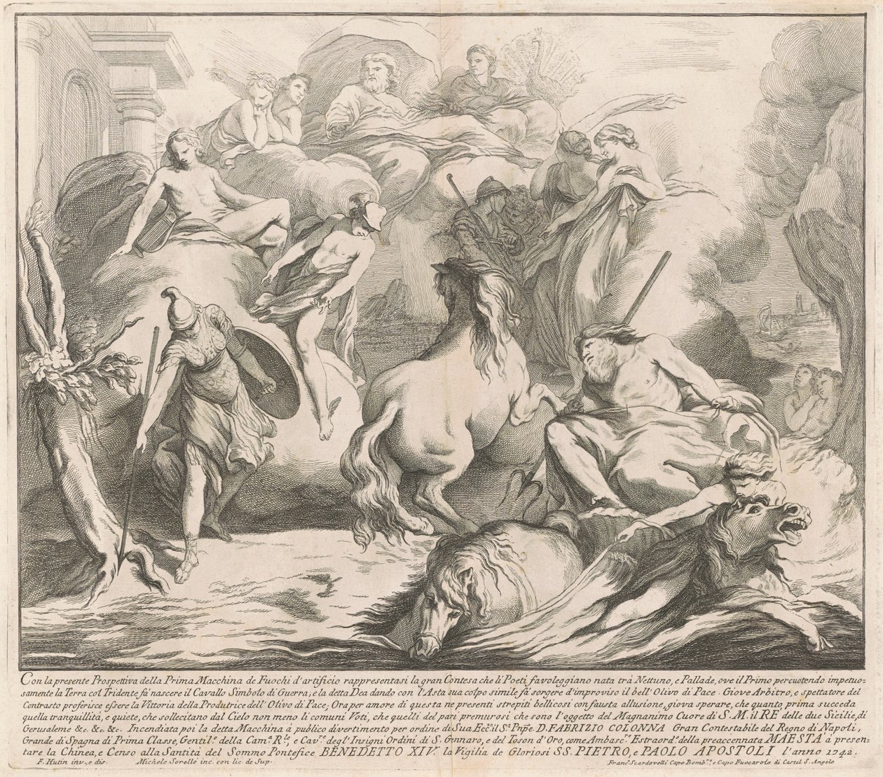 Prima Macchina for Kina af 1742: Konkurrencen mellem Neptun og Minerva af after François Hutin Miguel de Sorellò