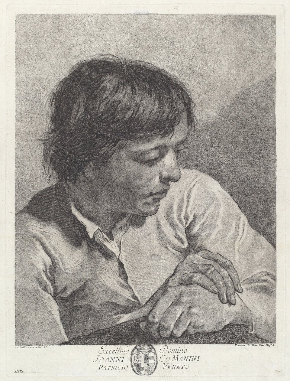 En ung mand med krydsede hænder af after Giovanni Battista Piazzetta Pietro Scattaglia and Innocente Alessandri