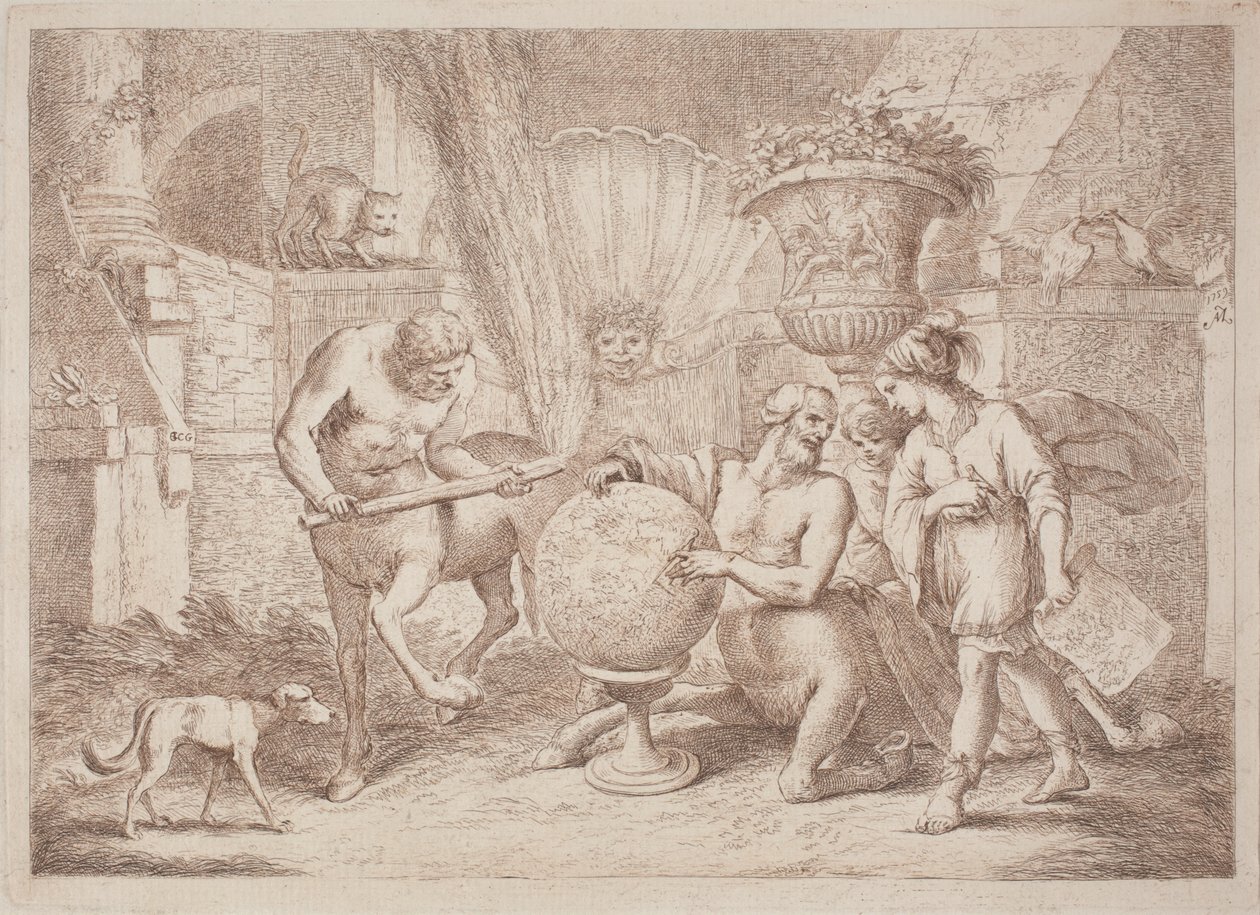 Chiron underviser i geografi til Achilles af after Giovanni Benedetto Castiglione Gaetano Zompini