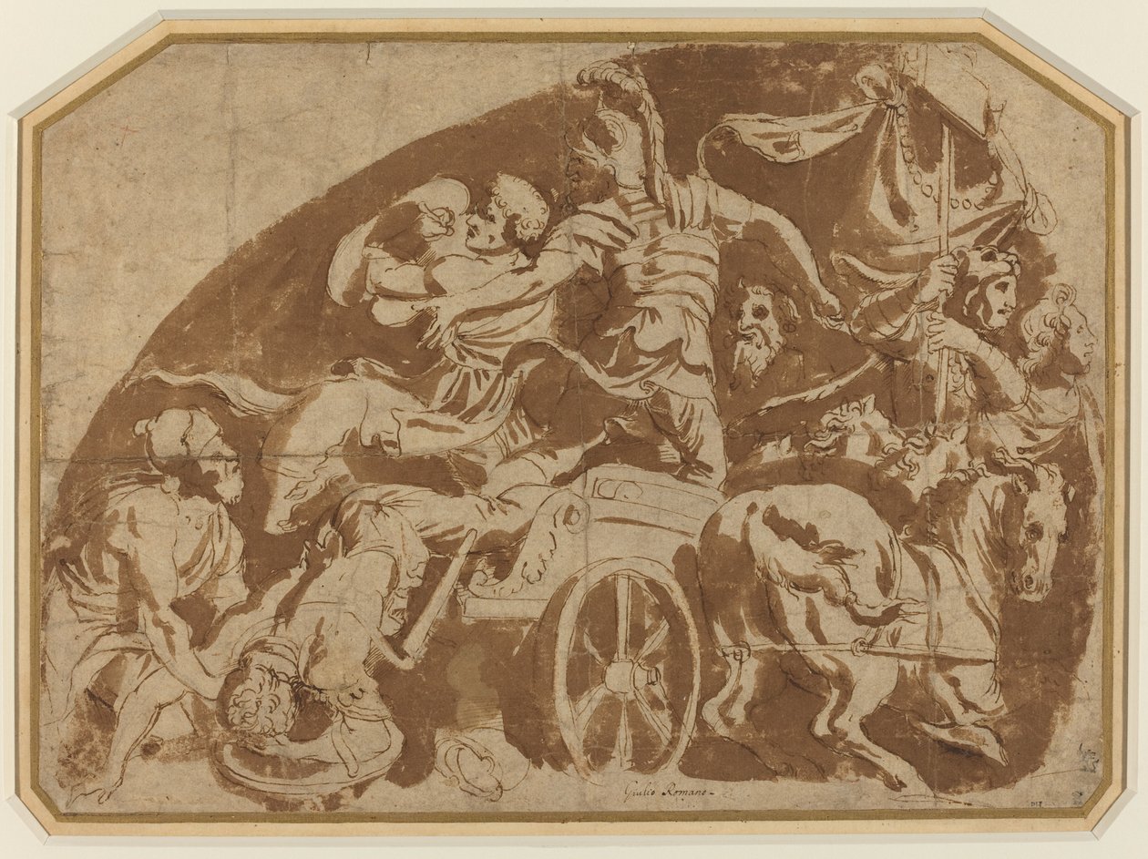Flight of Meriones, med døde Coeranos, der slæbes fra vognen af after Giulio Romano