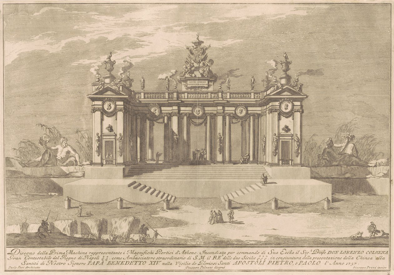 Prima Macchina for Kina af 1757: Kolonnaden i det athenske lyceum af after Giuseppe Palazzi Giuseppe Pozzi after Paolo Posi