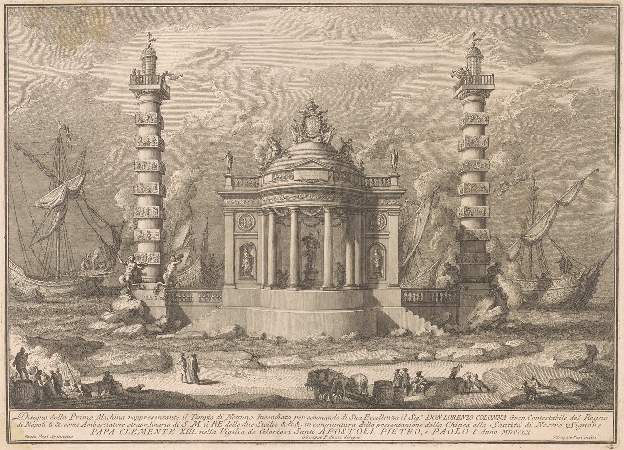 Prima Macchina for Kina fra 1760: Neptuns tempel af after Giuseppe Palazzi Giuseppe Vasi after Paolo Posi