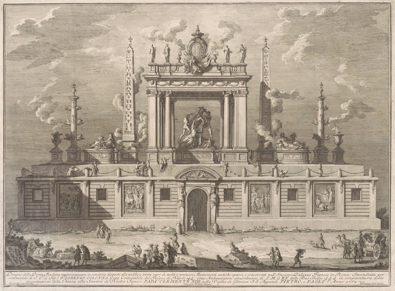 Prima Macchina for Kina af 1762: Farnese-tyren og andre antikviteter fra Palazzo Farnese af after Giuseppe Palazzi Giuseppe Vasi after Paolo Posi