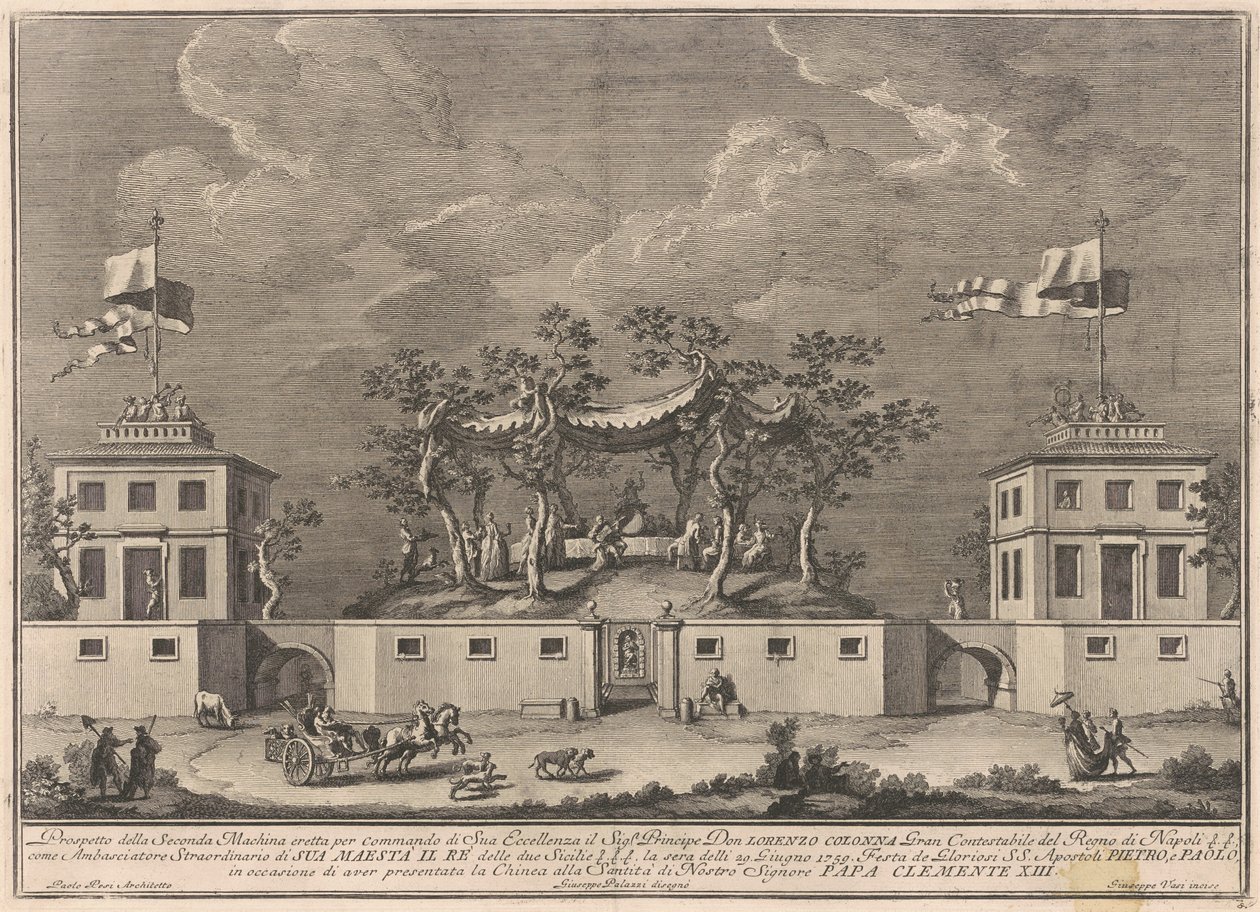 Seconda Macchina for Chinea fra 1759: En "Deliziosa" med en Bacchanal af after Giuseppe Palazzi Giuseppe Vasi after Paolo Posi