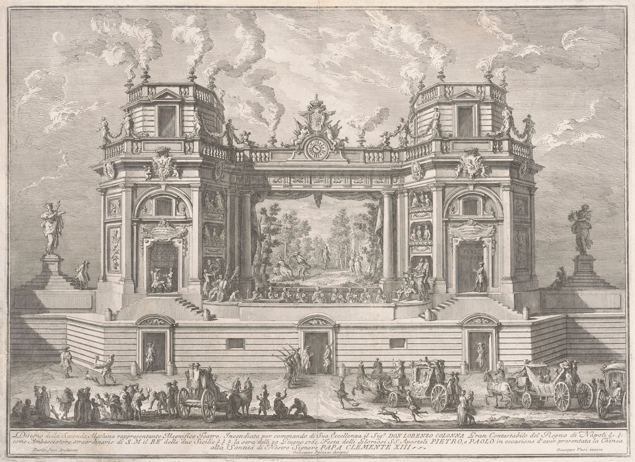Seconda Macchina for Chinea fra 1761: Et storslået teater af after Giuseppe Palazzi Giuseppe Vasi after Paolo Posi
