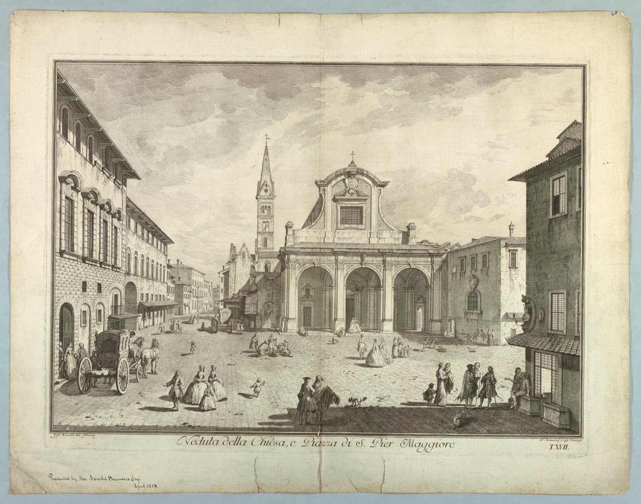 Udsigt over Firenze, plade fra "Choice of XXIV Udsigt over de vigtigste distrikter, pladser, kirker og paladser i byen Firenze" af after Giuseppe Zocchi