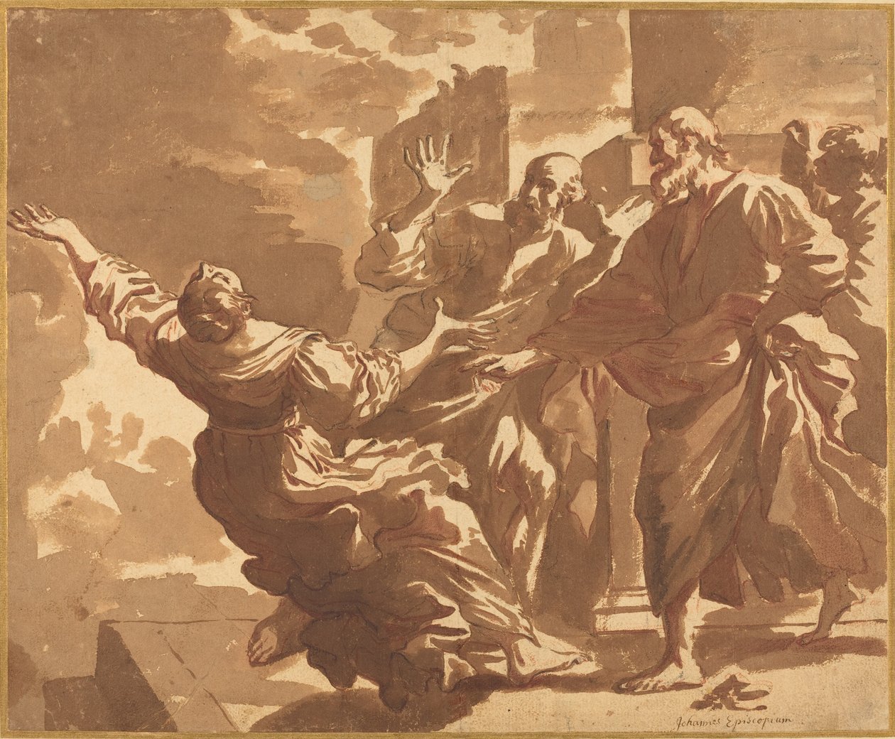 Safiras død af after Guercino Follower of Jan de Bisschop