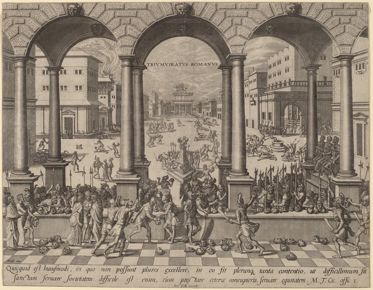 Massakren under det romerske triumvirat af after Hans Vredeman de Vries