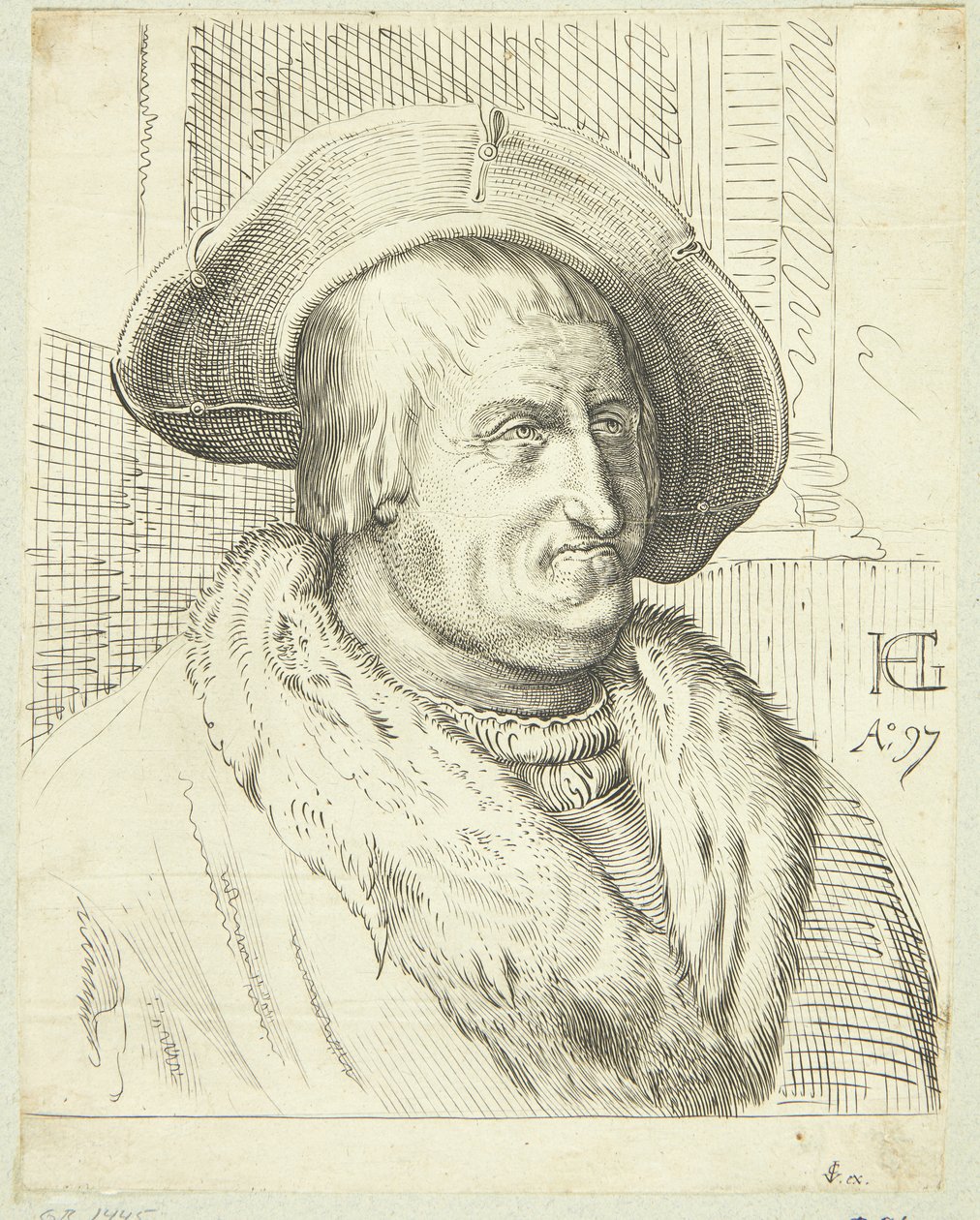 Fantasi Portræt af gammel mand med hat af after Hendrick Goltzius
