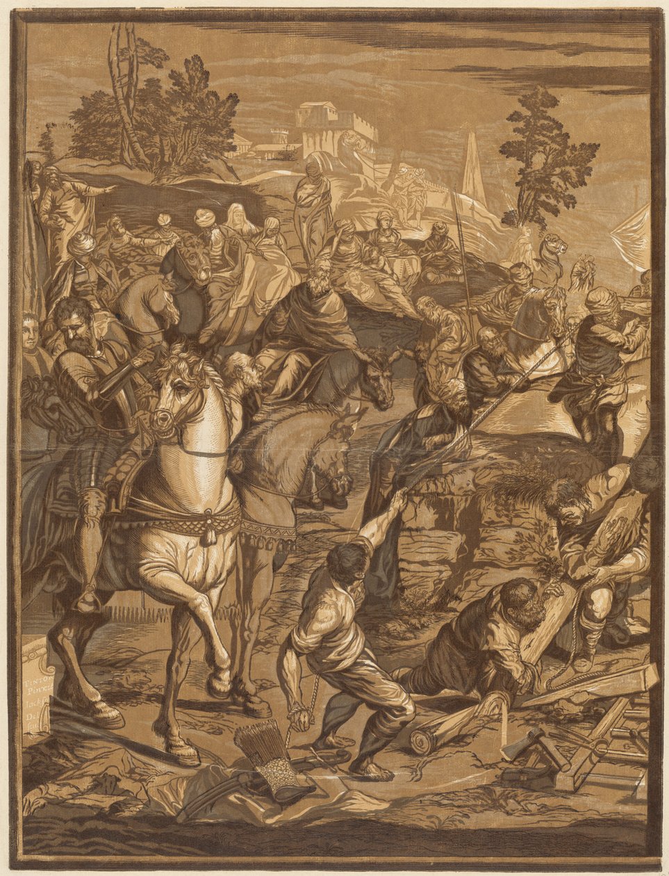 Korsfæstelsen (venstre panel) af after Jacopo Tintoretto John Baptist Jackson