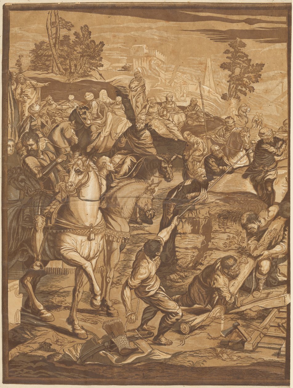Korsfæstelsen (venstre panel) af after Jacopo Tintoretto John Baptist Jackson