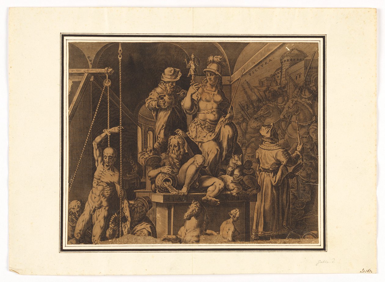 The Practitioners of the Visual Arts (øverste halvdel af iturevne ark) af after Jan van der Straet, called Stradanus