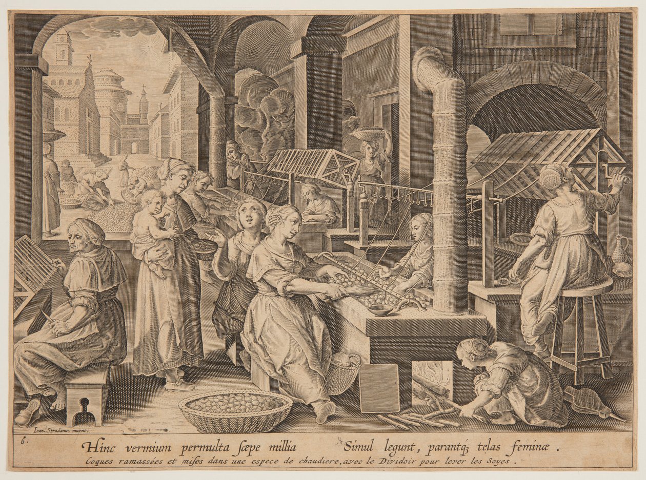 Afvikling af silkekokonerne af after Jan van der Straet, called Stradanus