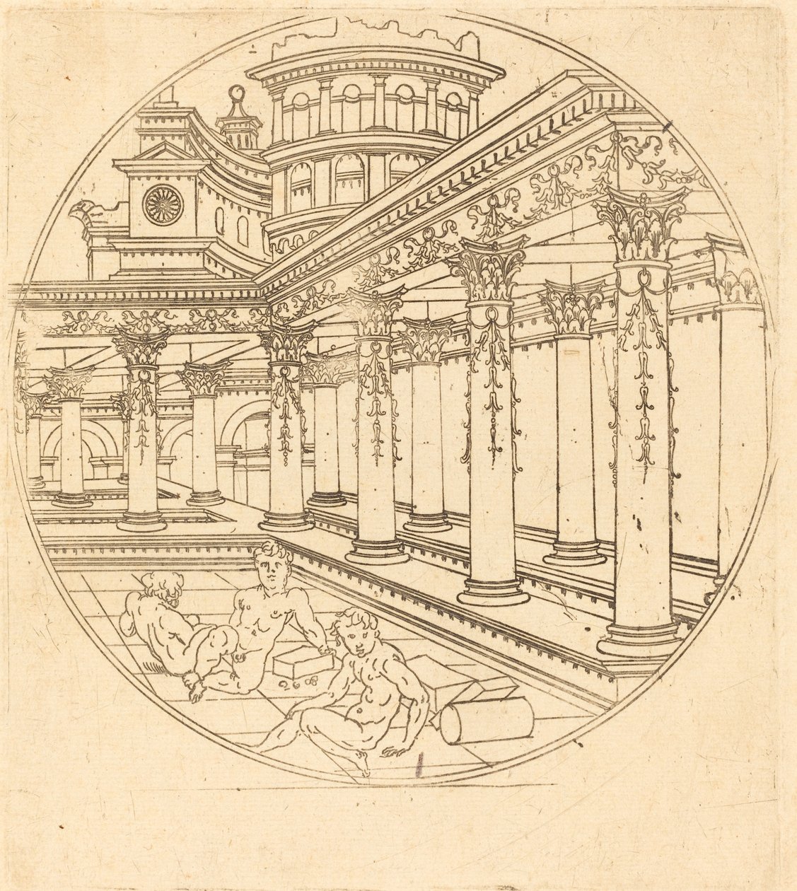 Tre figurer i et galleri af after Jean de Gourmont I