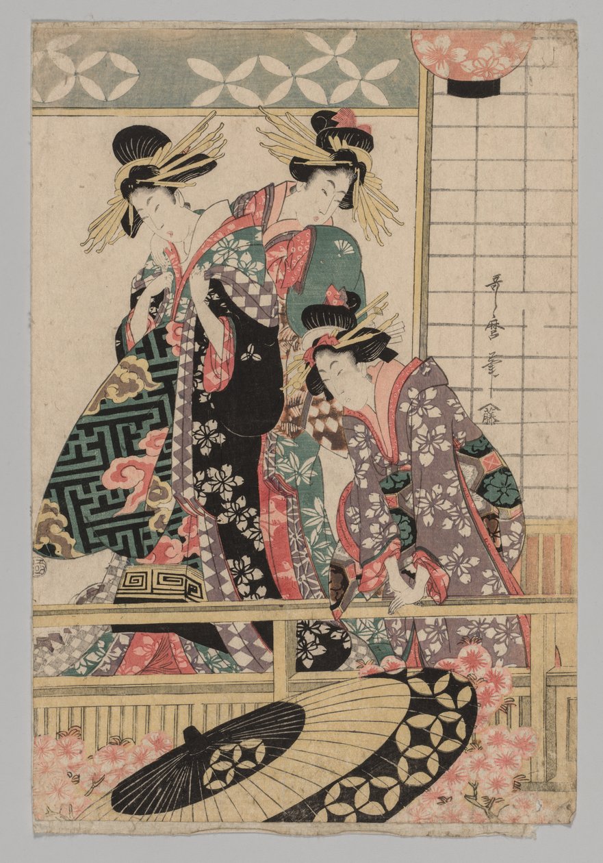 Yoshiwara kvinder kigger ind på gaden i foråret af after Kitagawa Utamaro