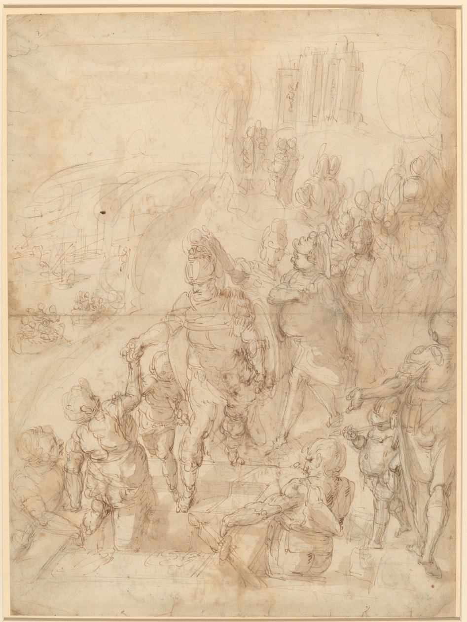 Indskibningen af Aeneas fra Ceraunian-næsset af after Luca Cambiaso Giulio Benso