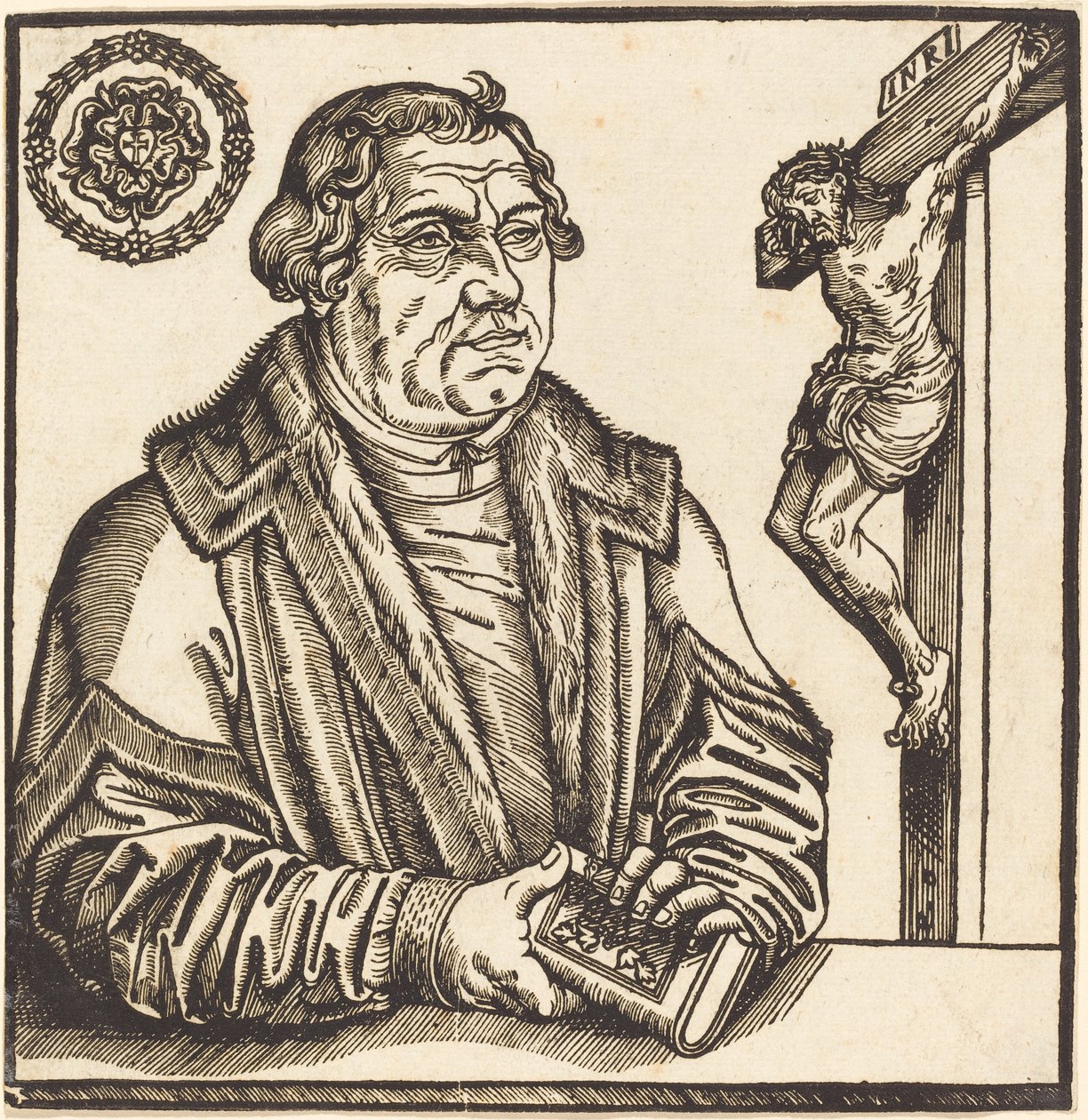 Martin Luther, halvlængde til venstre med en bog i hænderne af after Lucas Cranach the Younger