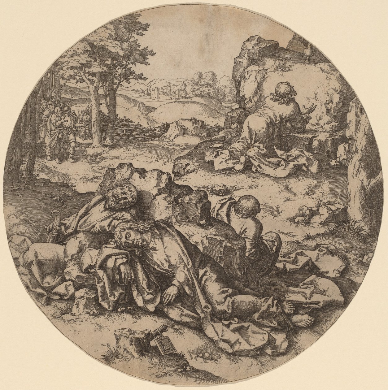 Kristus ved Oliebjerget af after Lucas van Leyden