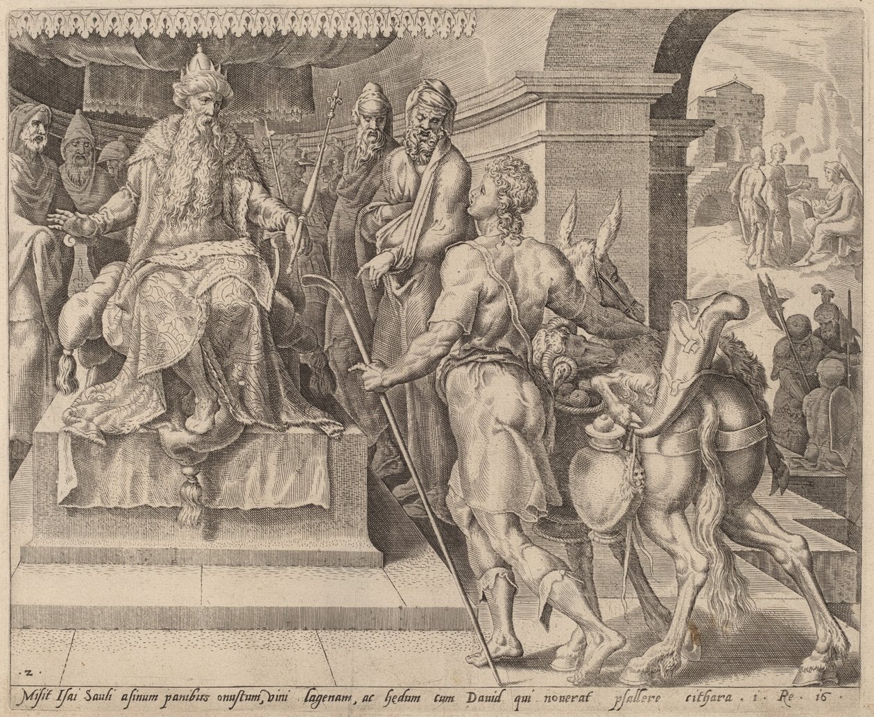 David bringer gaver fra sin far til Saul af after Maerten van Heemskerck