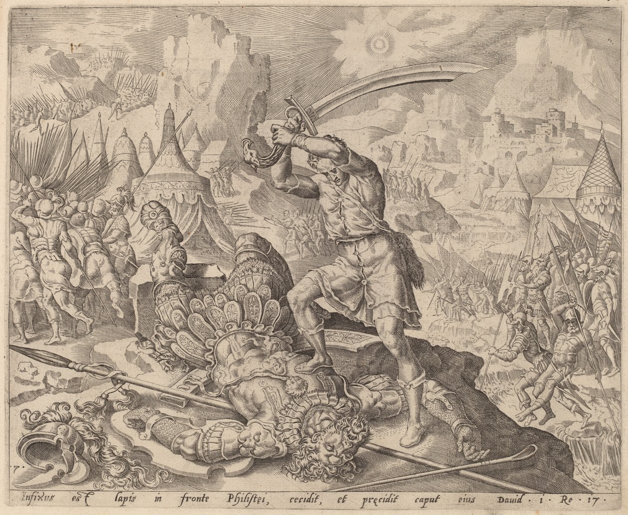 David skærer Goliats hoved af af after Maerten van Heemskerck