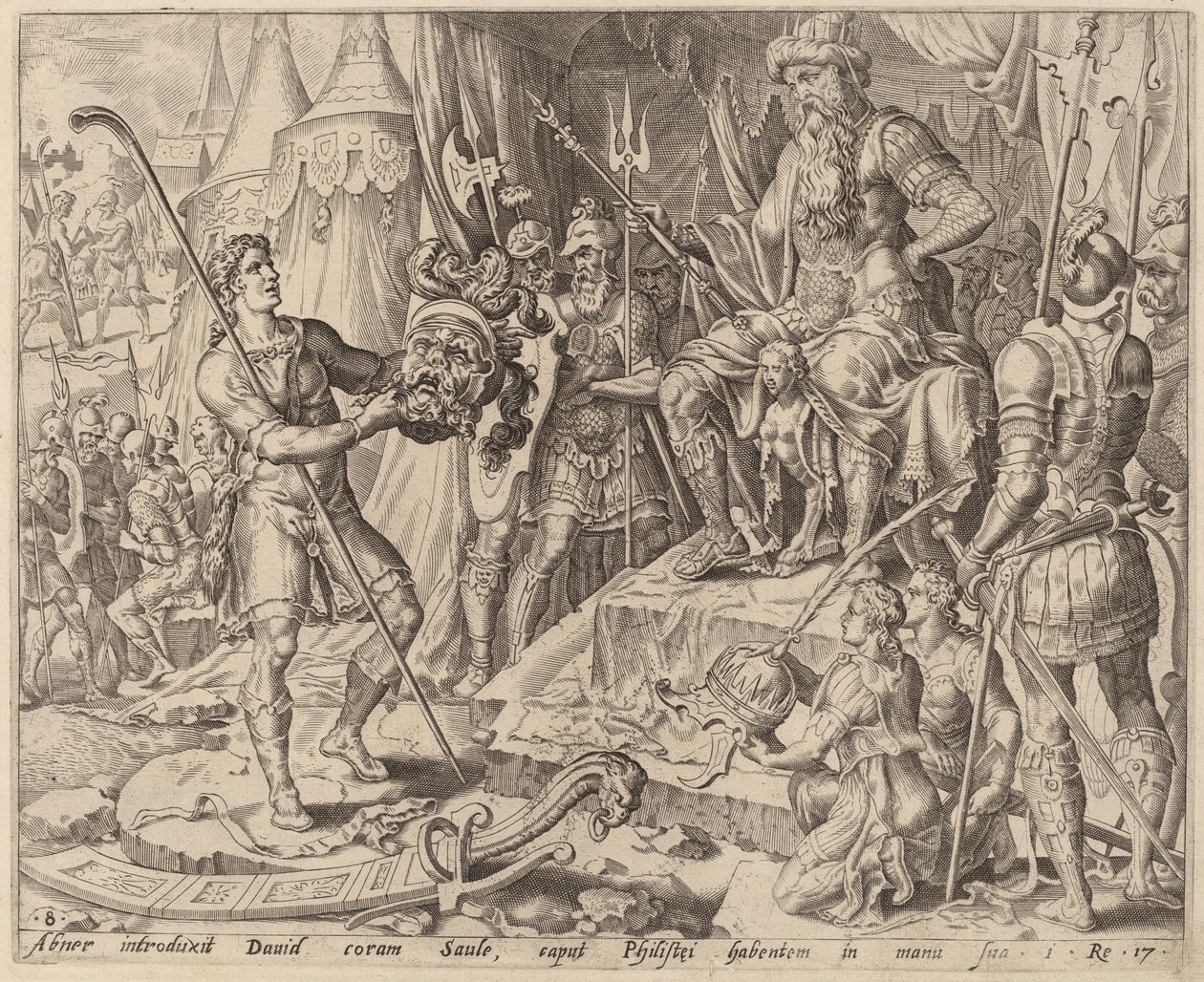 David med Goliats Hoved foran Saul af after Maerten van Heemskerck