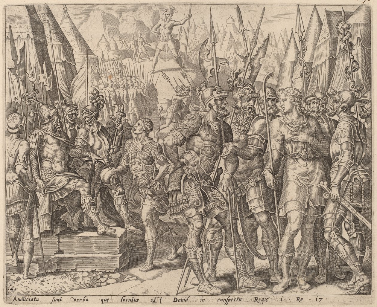 Davids bror forholder sig til ham Goliats udfordring af after Maerten van Heemskerck
