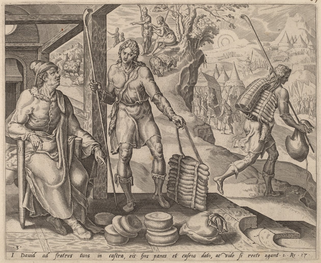 Jesse sender David til lejren af after Maerten van Heemskerck