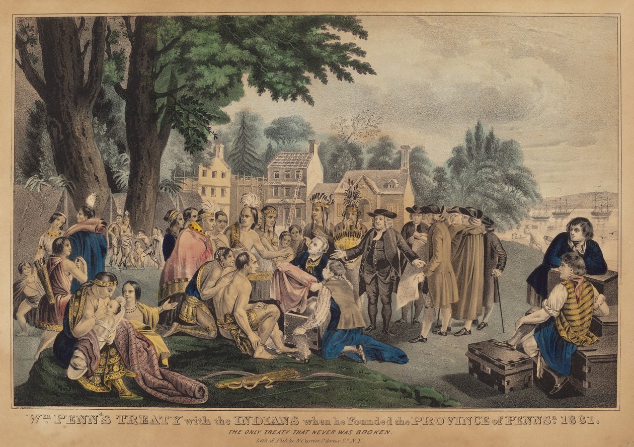 Wm. Penns traktat med indianerne, da han grundlagde provinsen Pennsa. 1661: Den eneste traktat, der aldrig blev brudt af after Napoleon Sarony