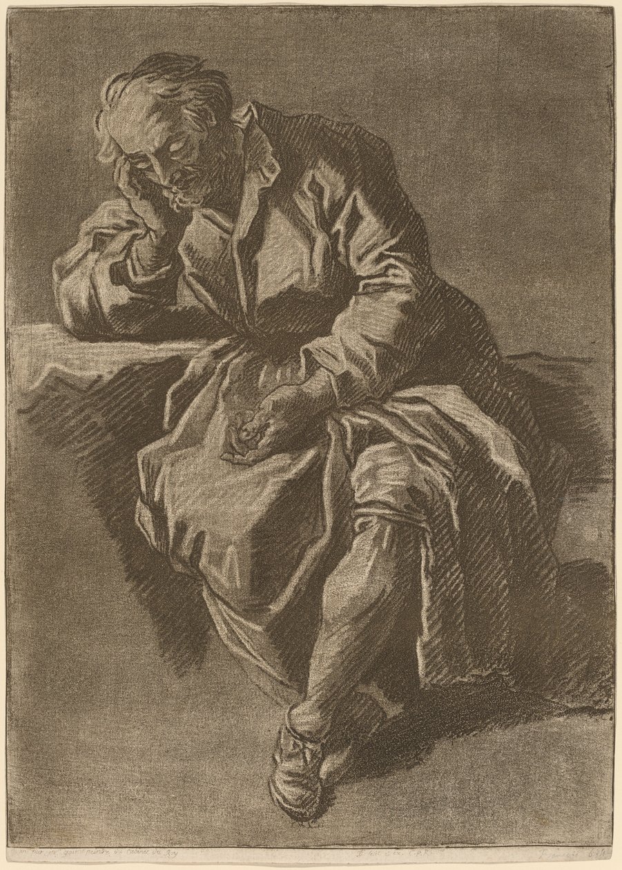 En siddende ældre mand i søvn af after Nicholas Henry Jeaurat de Bertry Jean Charles Francois