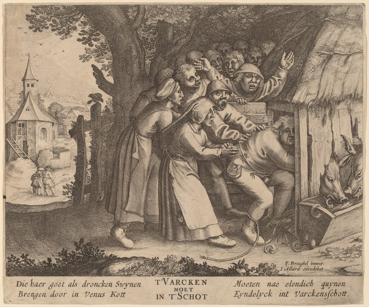 Drukken skubbede ind i Svinestalden af after Pieter Bruegel the Elder