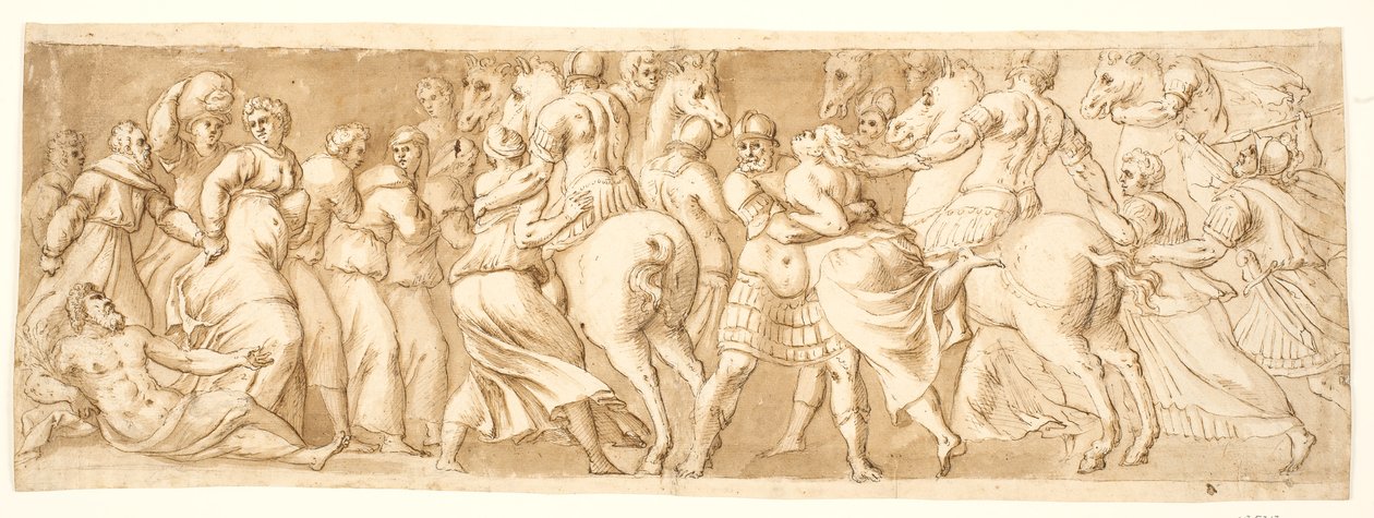 Voldtægten af de sabinske kvinder, venstre halvdel af after Polidoro da Caravaggio