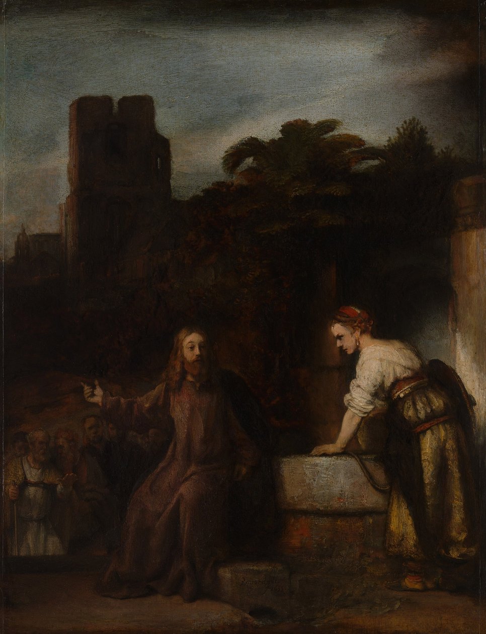 Kristus og kvinden i Samaria, ca. 1655 af after Rembrandt van Rijn