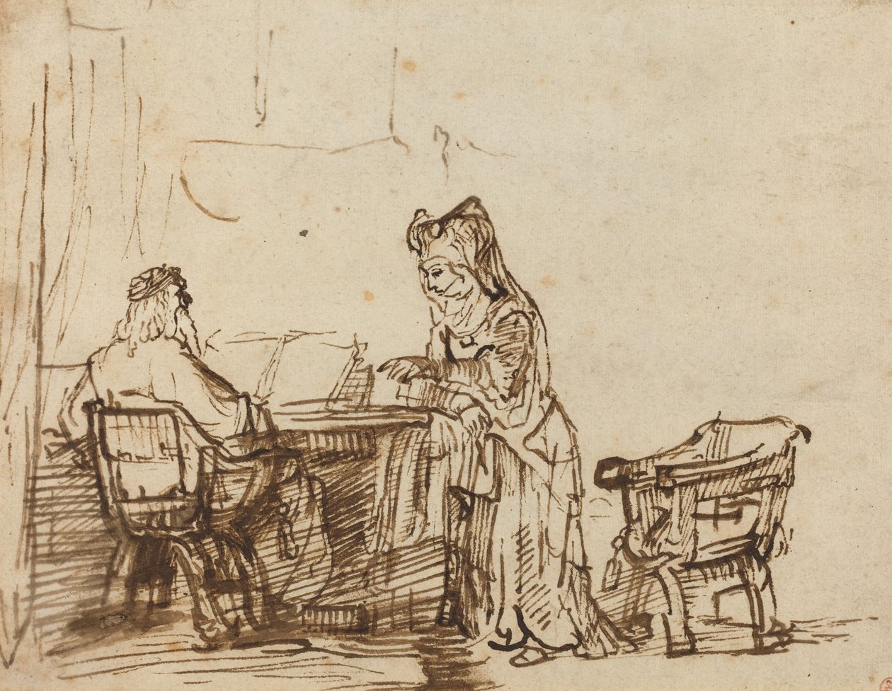 Hannah afviser profeten Elis bebrejdelser af after Rembrandt van Rijn