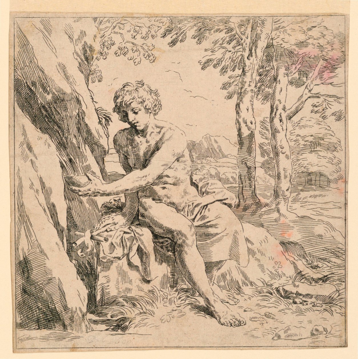 Sankt Johannes i ørkenen af after Simone Cantarini