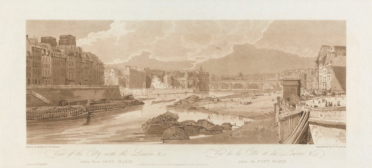 Udsigt over byen med Louvre. 1802; Plade 3 fra Views in Paris, Emanuel bind af after Thomas Girtin