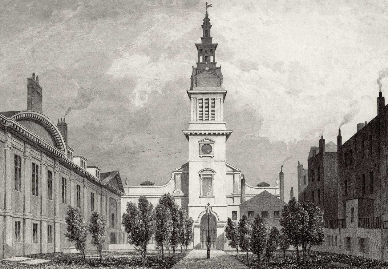 Christ Church og en del af Christs Hospital, 1831 af Thomas Hosmer after Shepherd