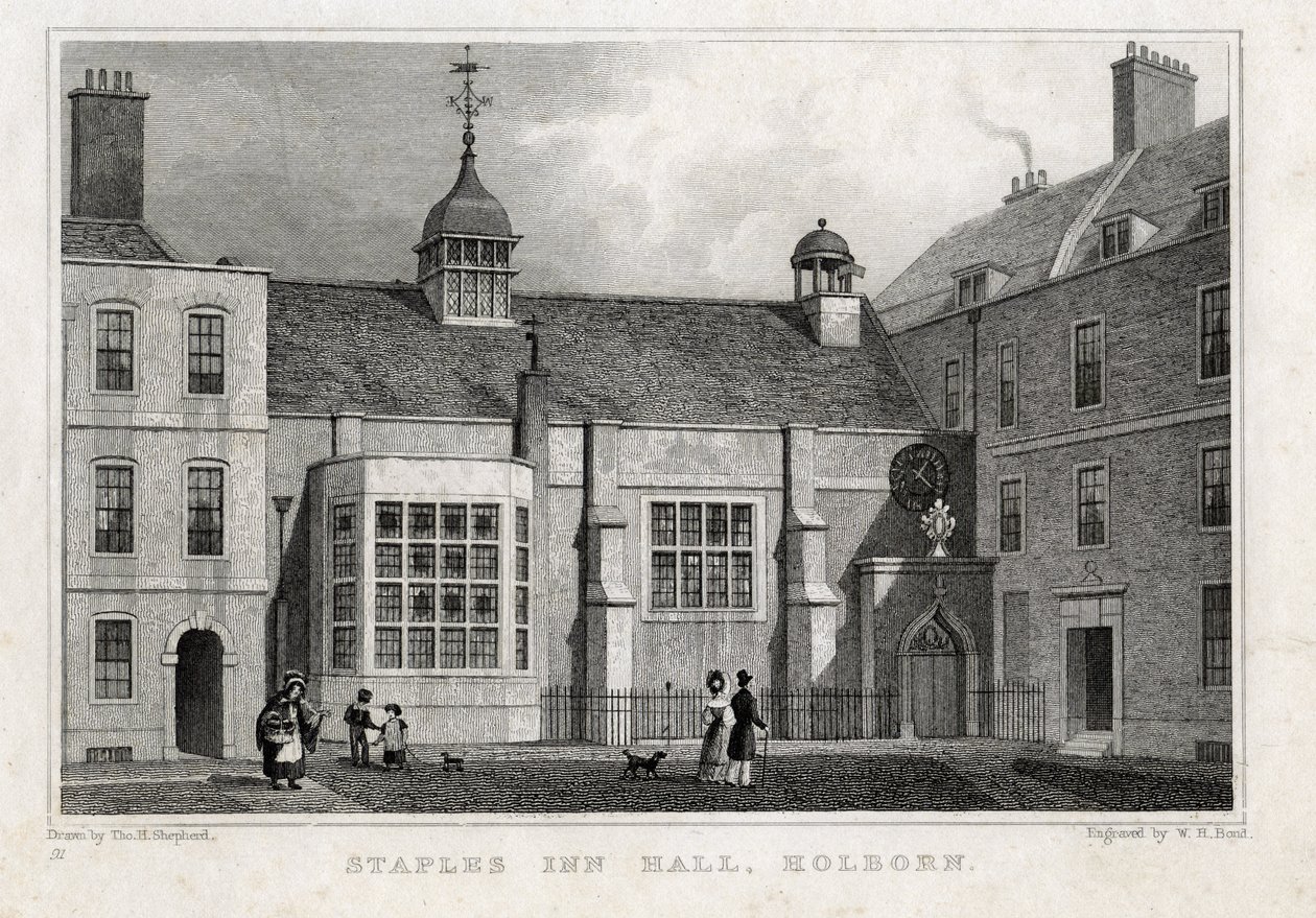 Staples Inn Hall Holborn, 1830 af Thomas Hosmer after Shepherd